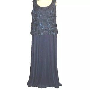 Marina Women's Size 12 Formal Dress Navy Blue Full Length Sequins, Soutache